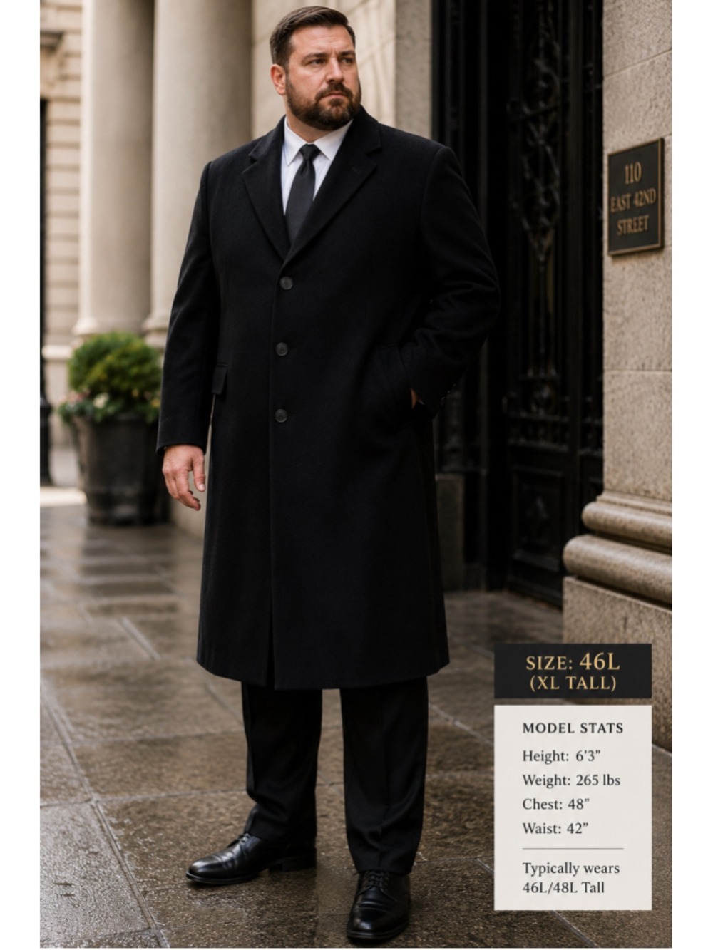 Nino Cerruti Rue Royale Black Cashmere Blend Overcoat 46 Long XL Tall NWOT